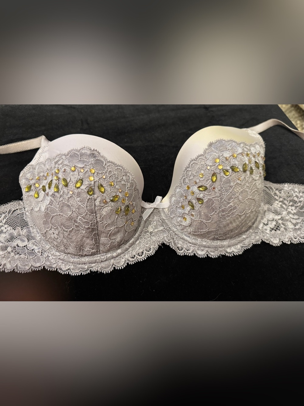 Victoria's Secret Gray Lace Push-Up Bra with Gold Gem Accents